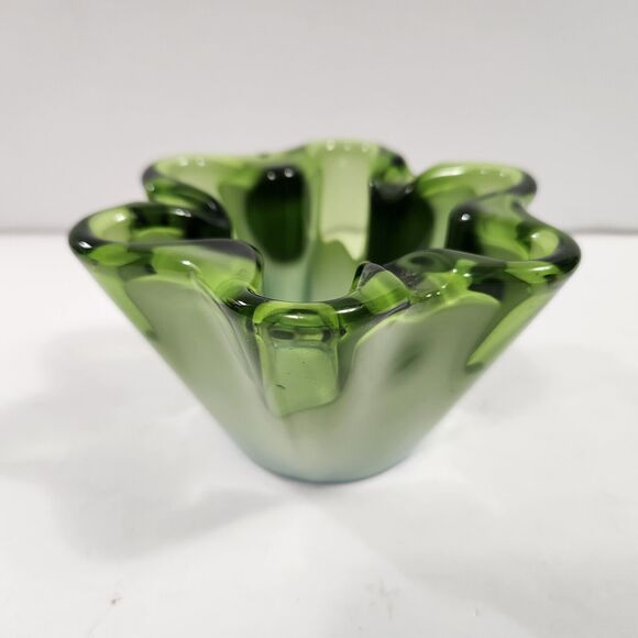 Vintage Mid Century Jade Green And White Sasaki Art Glass Bowl Ashtray Cigars - Picture 3 of 10